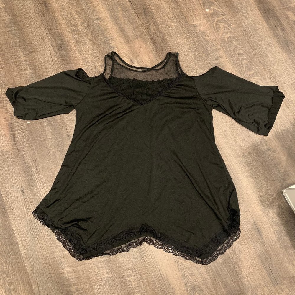 Sexy Black Top with Peekaboo Shoulders 2X 3X